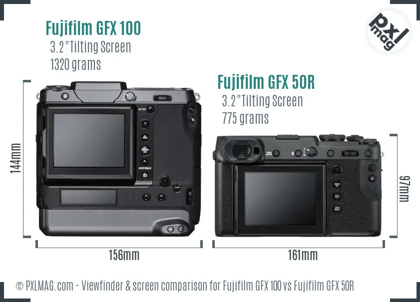 Fujifilm GFX 100 vs Fujifilm GFX 50R Screen and Viewfinder comparison