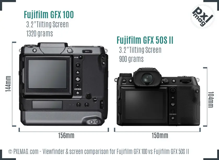 Fujifilm GFX 100 vs Fujifilm GFX 50S II Screen and Viewfinder comparison