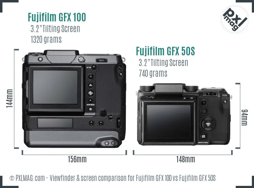 Fujifilm GFX 100 vs Fujifilm GFX 50S Screen and Viewfinder comparison