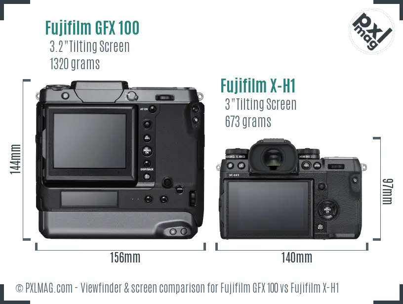 Fujifilm GFX 100 vs Fujifilm X-H1 Screen and Viewfinder comparison