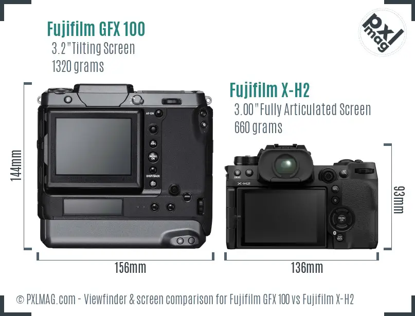 Fujifilm GFX 100 vs Fujifilm X-H2 Screen and Viewfinder comparison