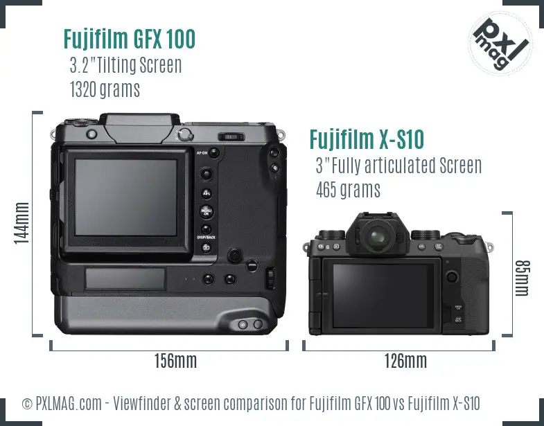 Fujifilm GFX 100 vs Fujifilm X-S10 Screen and Viewfinder comparison