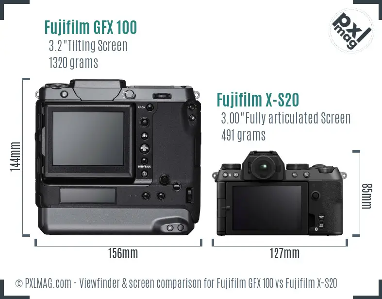 Fujifilm GFX 100 vs Fujifilm X-S20 Screen and Viewfinder comparison