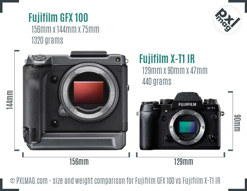 Fujifilm GFX 100 vs Fujifilm X-T1 IR size comparison
