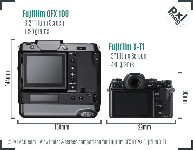 Fujifilm GFX 100 vs Fujifilm X-T1 Screen and Viewfinder comparison