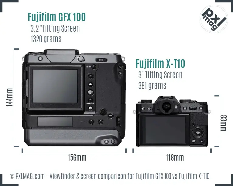 Fujifilm GFX 100 vs Fujifilm X-T10 Screen and Viewfinder comparison