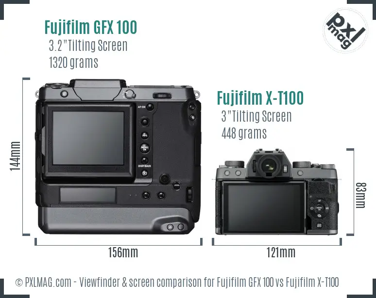 Fujifilm GFX 100 vs Fujifilm X-T100 Screen and Viewfinder comparison