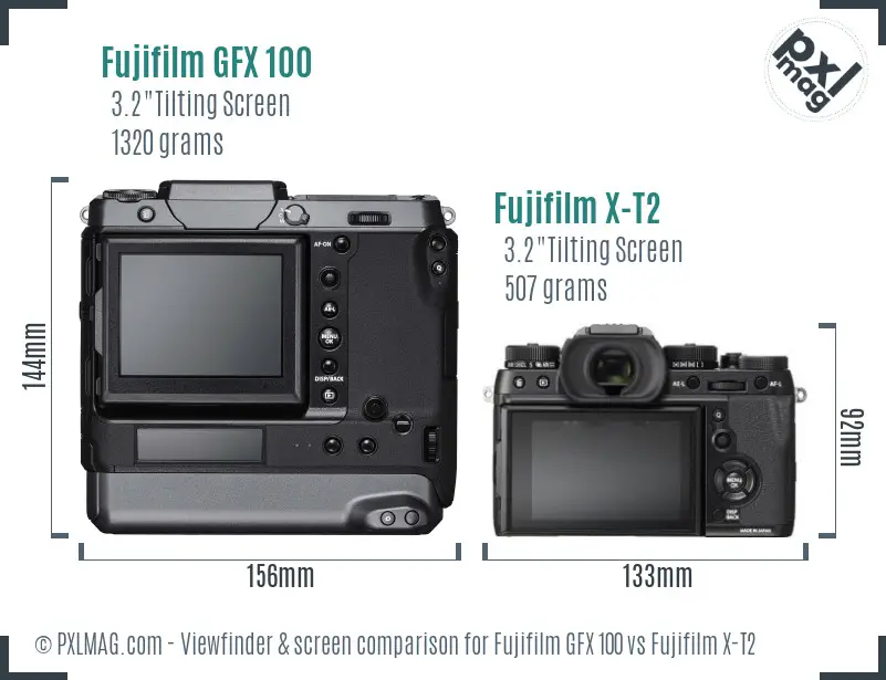 Fujifilm GFX 100 vs Fujifilm X-T2 Screen and Viewfinder comparison