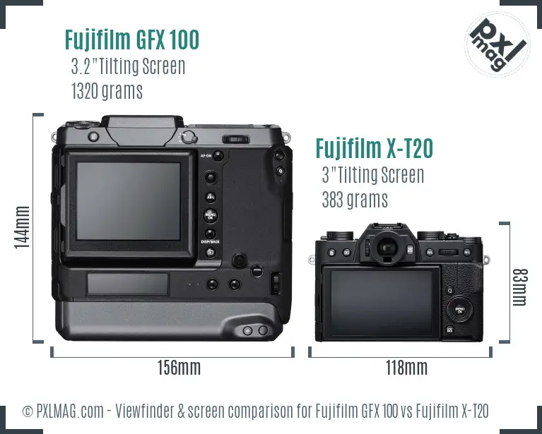 Fujifilm GFX 100 vs Fujifilm X-T20 Screen and Viewfinder comparison