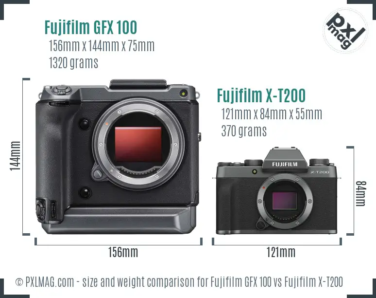 Fujifilm GFX 100 vs Fujifilm X-T200 size comparison