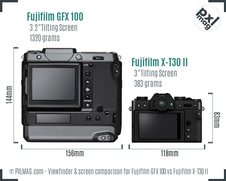 Fujifilm GFX 100 vs Fujifilm X-T30 II Screen and Viewfinder comparison Fujifilm GFX 100 vs Fujifilm X-T30 II Screen and Viewfinder comparison