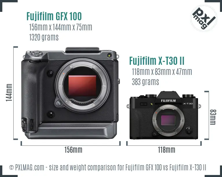 Fujifilm GFX 100 vs Fujifilm X-T30 II size comparison Fujifilm GFX 100 vs Fujifilm X-T30 II size comparison