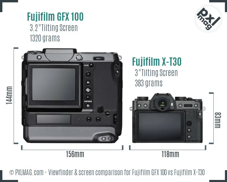 Fujifilm GFX 100 vs Fujifilm X-T30 Screen and Viewfinder comparison