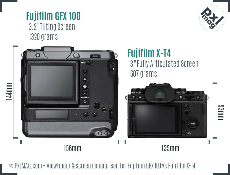 Fujifilm GFX 100 vs Fujifilm X-T4 Screen and Viewfinder comparison