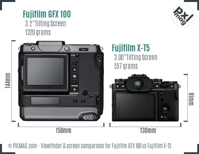 Fujifilm GFX 100 vs Fujifilm X-T5 Screen and Viewfinder comparison