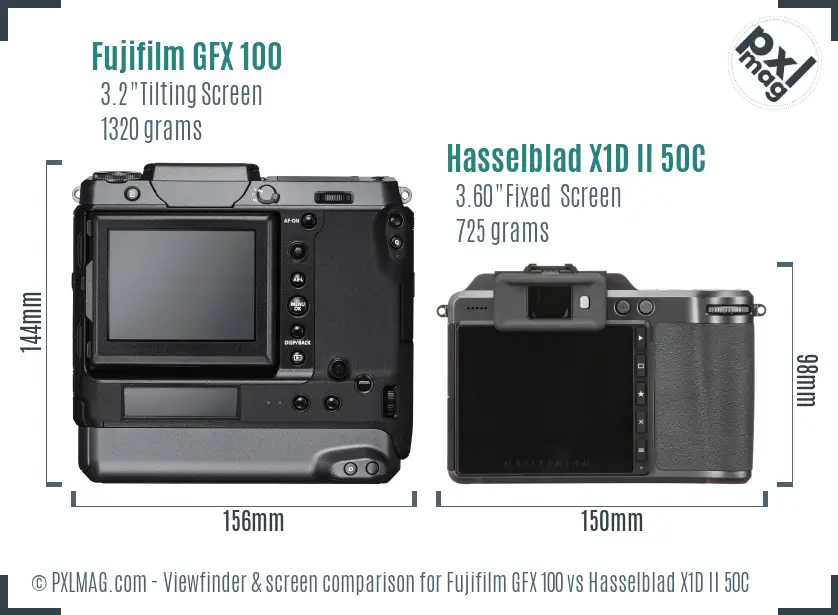 Fujifilm GFX 100 vs Hasselblad X1D II 50C Screen and Viewfinder comparison
