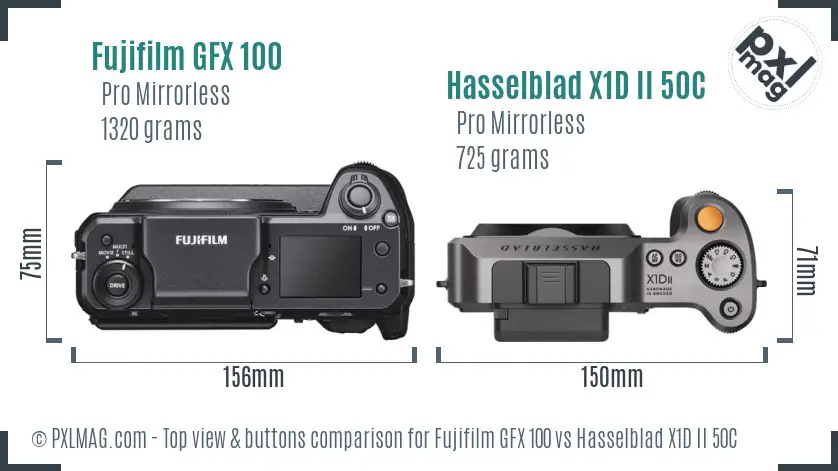 Fujifilm GFX 100 vs Hasselblad X1D II 50C top view buttons comparison