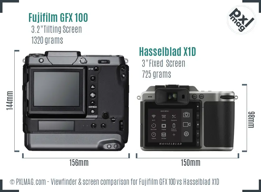 Fujifilm GFX 100 vs Hasselblad X1D Screen and Viewfinder comparison