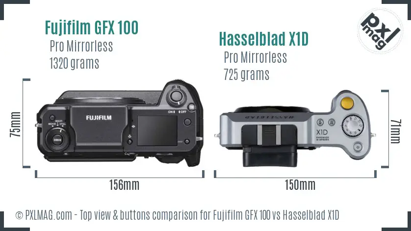 Fujifilm GFX 100 vs Hasselblad X1D top view buttons comparison