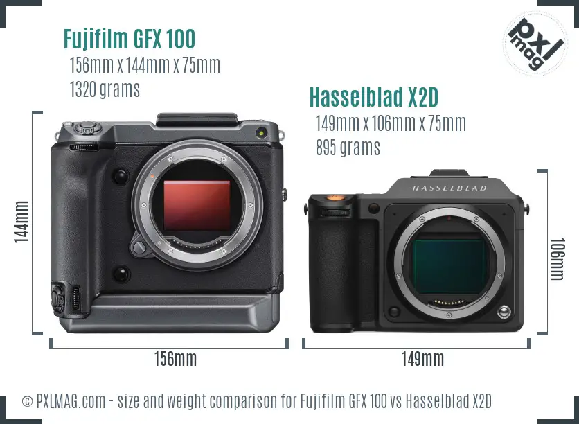Fujifilm GFX 100 vs Hasselblad X2D size comparison