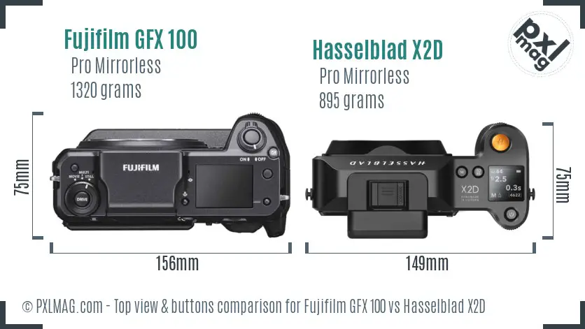 Fujifilm GFX 100 vs Hasselblad X2D top view buttons comparison