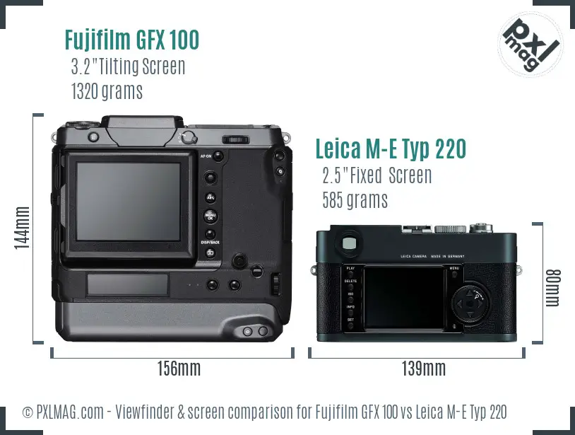 Fujifilm GFX 100 vs Leica M-E Typ 220 Screen and Viewfinder comparison
