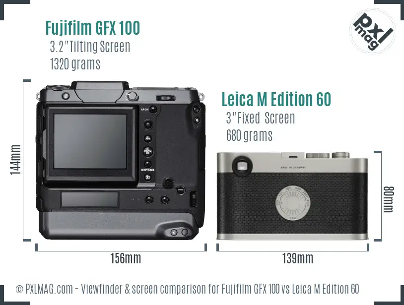 Fujifilm GFX 100 vs Leica M Edition 60 Screen and Viewfinder comparison