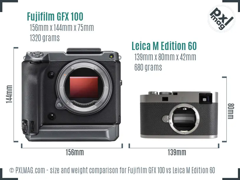 Fujifilm GFX 100 vs Leica M Edition 60 size comparison