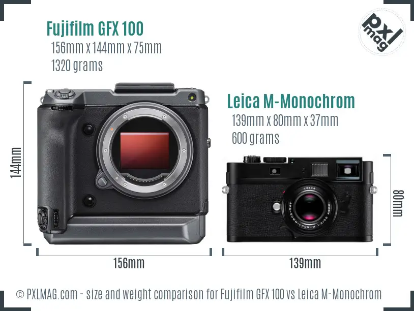 Fujifilm GFX 100 vs Leica M-Monochrom size comparison