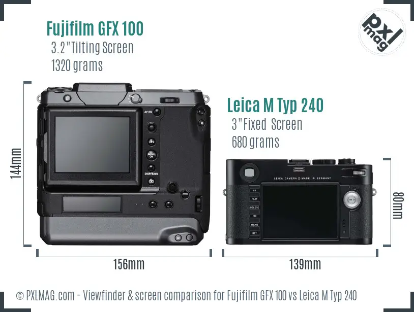 Fujifilm GFX 100 vs Leica M Typ 240 Screen and Viewfinder comparison