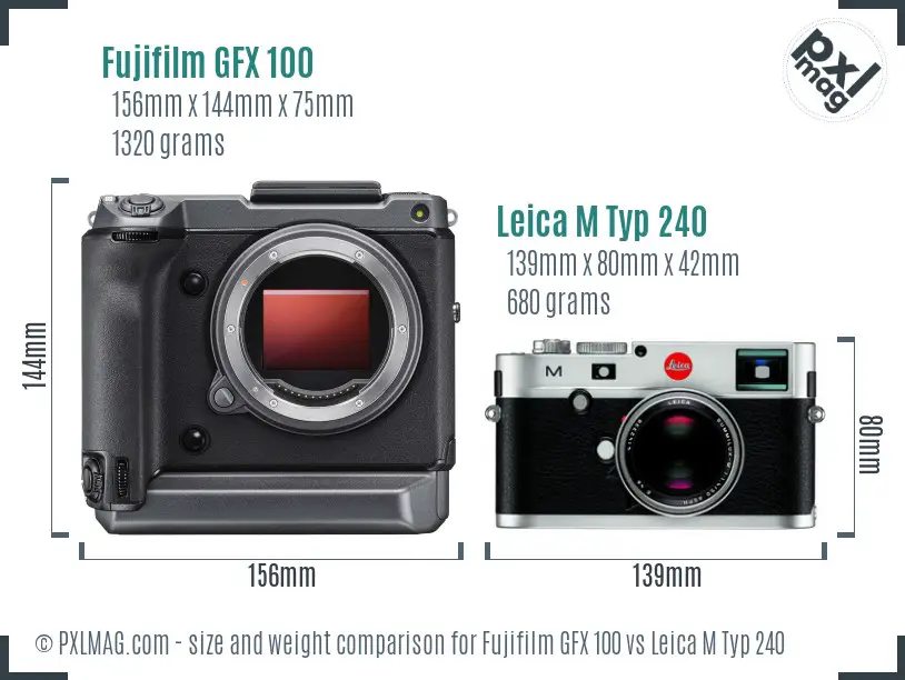 Fujifilm GFX 100 vs Leica M Typ 240 size comparison
