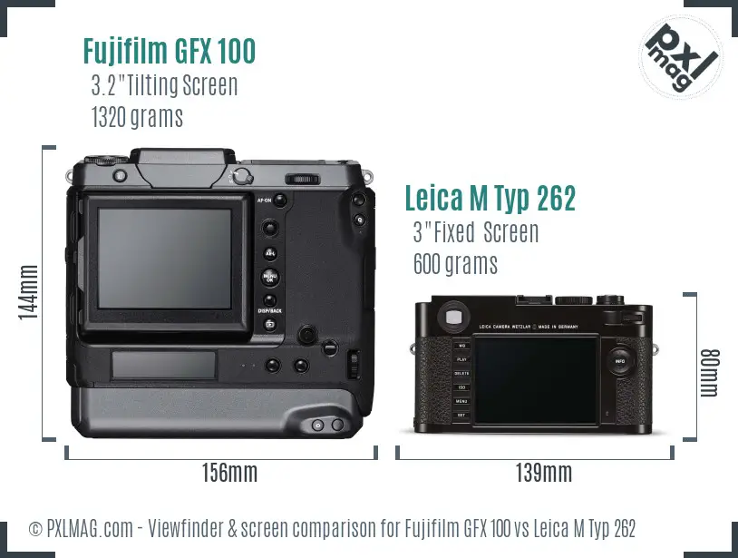 Fujifilm GFX 100 vs Leica M Typ 262 Screen and Viewfinder comparison