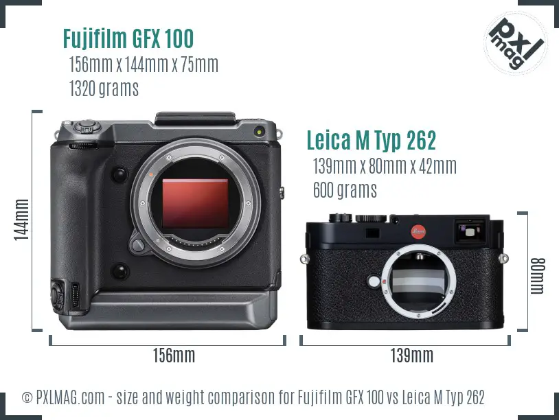 Fujifilm GFX 100 vs Leica M Typ 262 size comparison
