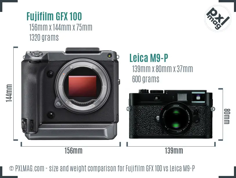 Fujifilm GFX 100 vs Leica M9-P size comparison