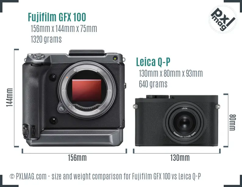 Fujifilm GFX 100 vs Leica Q-P size comparison