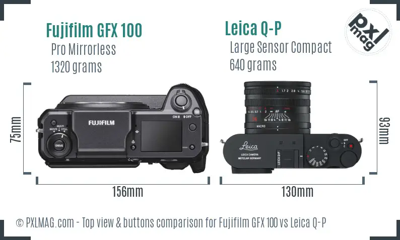 Fujifilm GFX 100 vs Leica Q-P top view buttons comparison