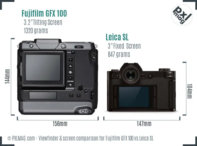 Fujifilm GFX 100 vs Leica SL Screen and Viewfinder comparison