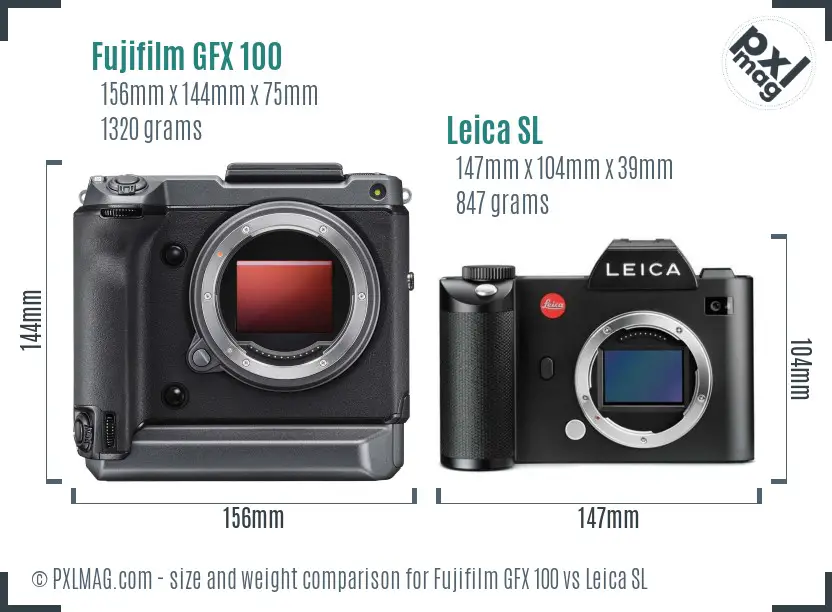 Fujifilm GFX 100 vs Leica SL size comparison