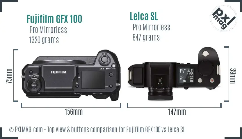 Fujifilm GFX 100 vs Leica SL top view buttons comparison