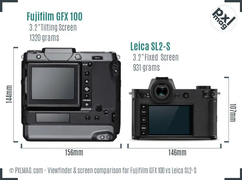 Fujifilm GFX 100 vs Leica SL2-S Screen and Viewfinder comparison