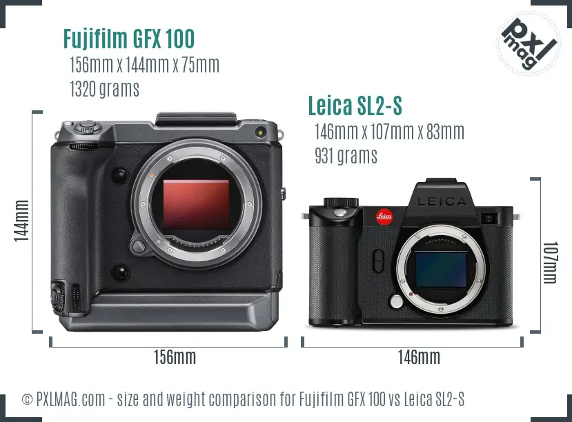 Fujifilm GFX 100 vs Leica SL2-S size comparison
