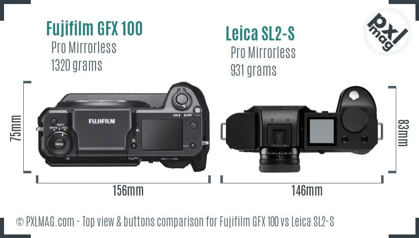 Fujifilm GFX 100 vs Leica SL2-S top view buttons comparison