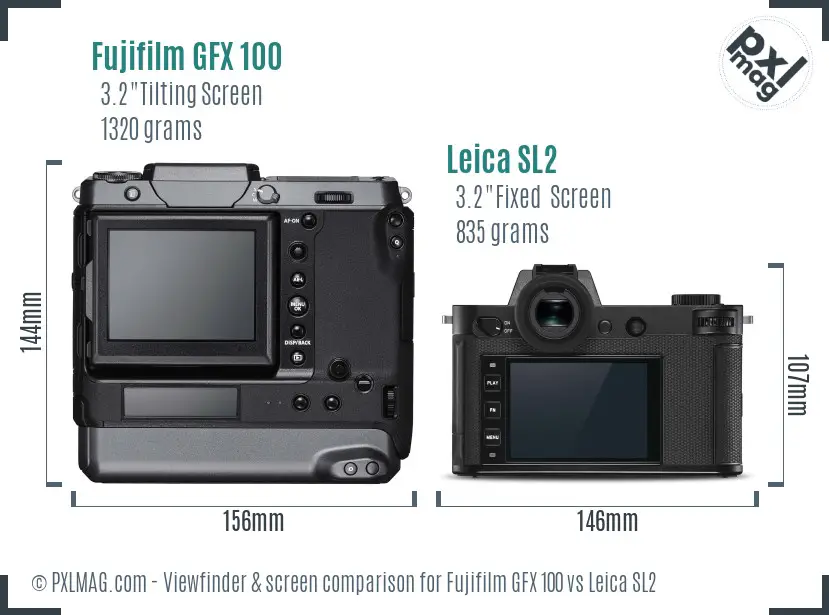Fujifilm GFX 100 vs Leica SL2 Screen and Viewfinder comparison