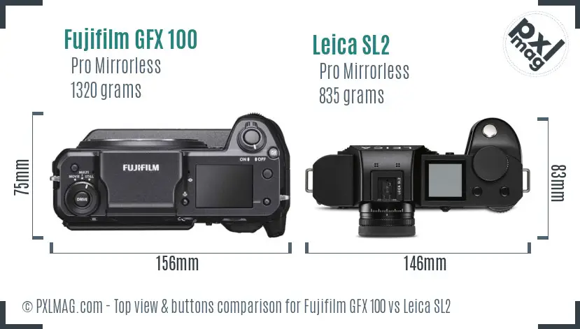 Fujifilm GFX 100 vs Leica SL2 top view buttons comparison