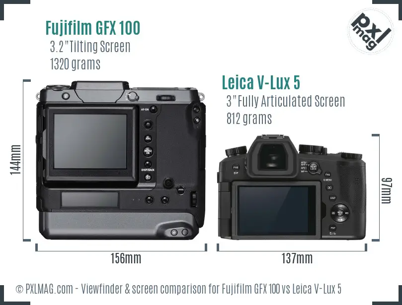 Fujifilm GFX 100 vs Leica V-Lux 5 Screen and Viewfinder comparison