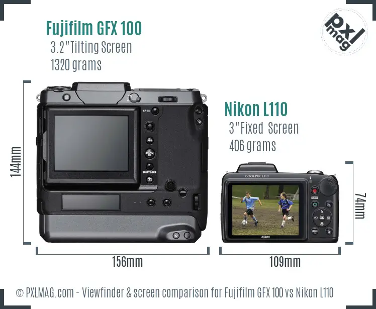 Fujifilm GFX 100 vs Nikon L110 Screen and Viewfinder comparison