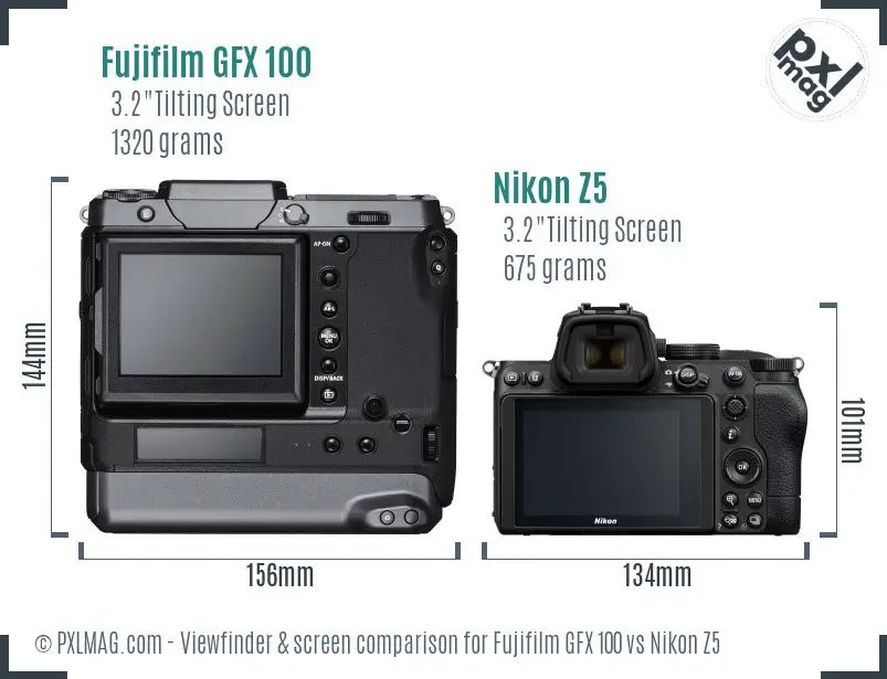 Fujifilm GFX 100 vs Nikon Z5 Screen and Viewfinder comparison