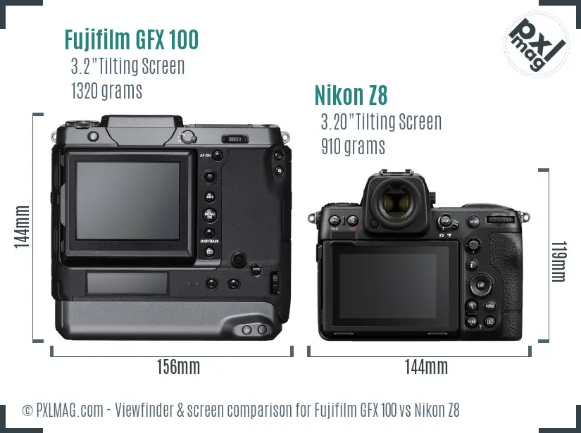 Fujifilm GFX 100 vs Nikon Z8 Screen and Viewfinder comparison