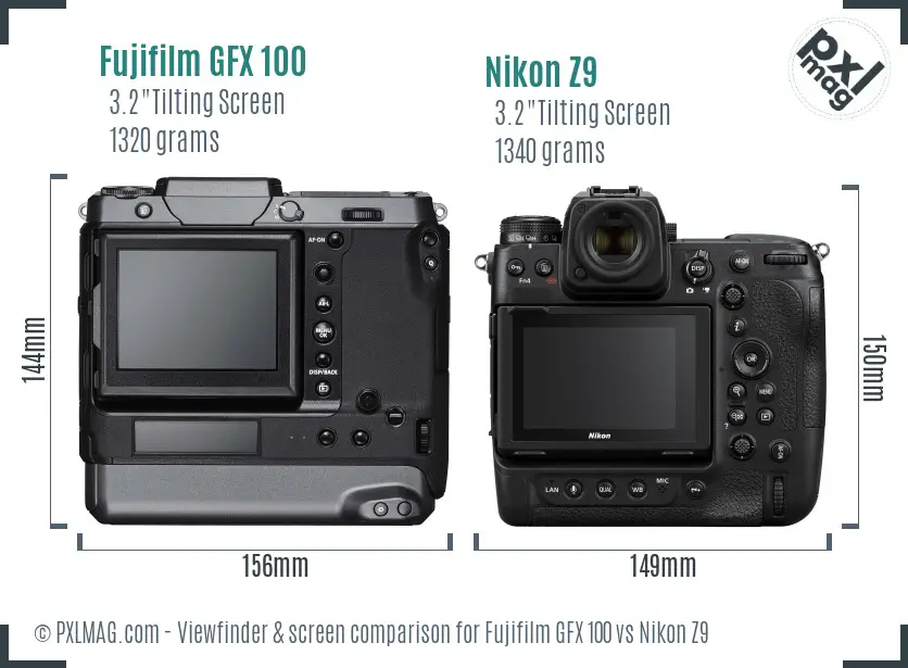 Fujifilm GFX 100 vs Nikon Z9 Screen and Viewfinder comparison