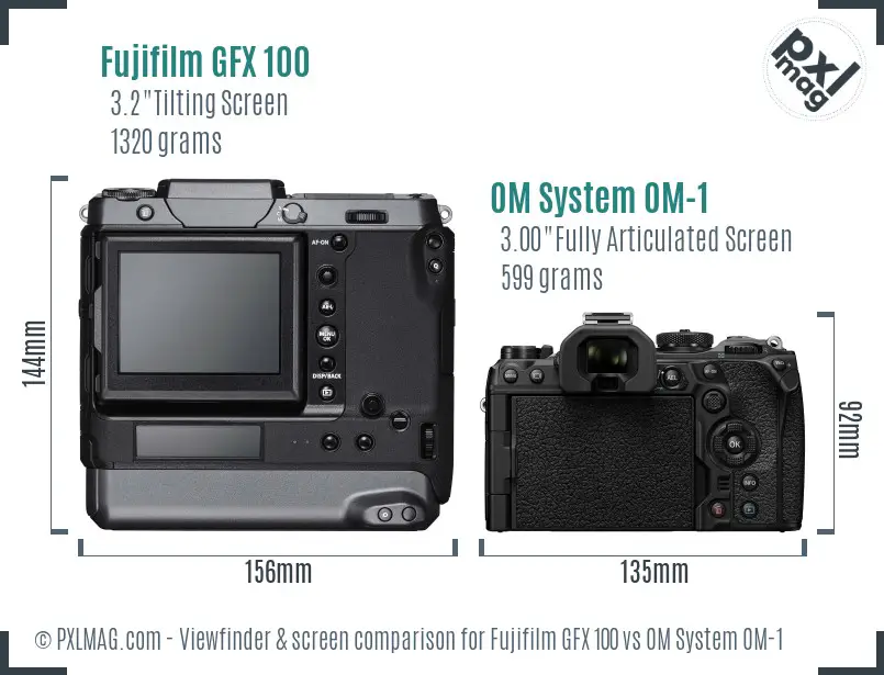 Fujifilm GFX 100 vs OM System OM-1 Screen and Viewfinder comparison